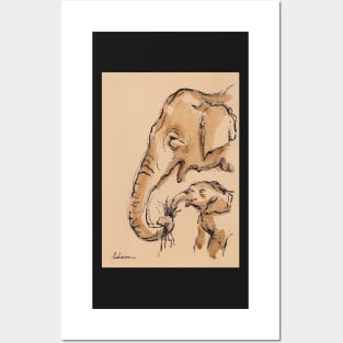 Snack Time:  Baby Elephant & Mama Watercolor Painting #13 Posters and Art